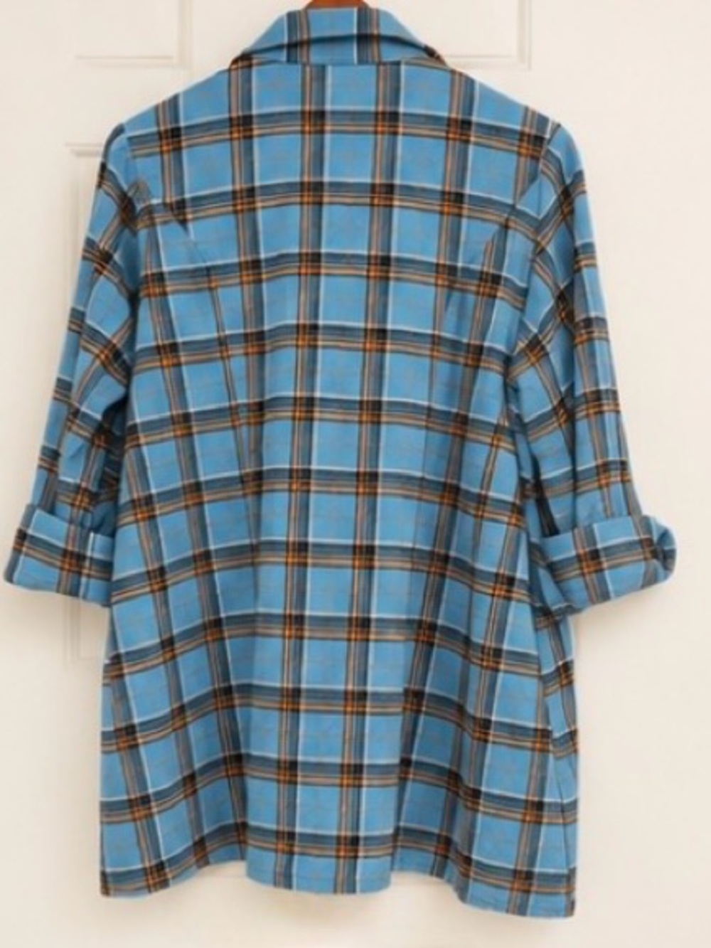 Blue Sky Larissa Plaid Flannel Tunic Shirt Jacket Blue Orange L - Picture 2 of 3